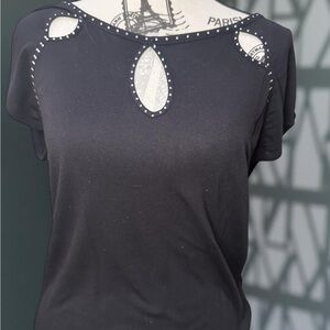 Elegant Black Cutout Top | Jennifer Lopez Design | Size Medium | Embellishments